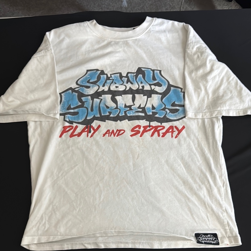 Zara Kids White Tee with Blue and Red Graffiti